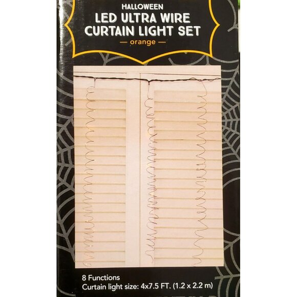 New Halloween LED Wire Curtain 120 Light Set Electric 8 Functions Orange Lights - Picture 2 of 2